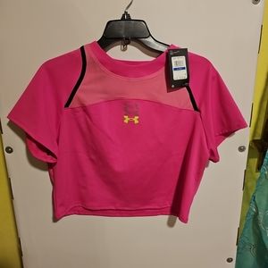 NWT Women's Large Under Armour Run Anywhere Ladies Active Crop Top Hot Pink